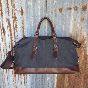 Black and Leather Duffel Bag Black
