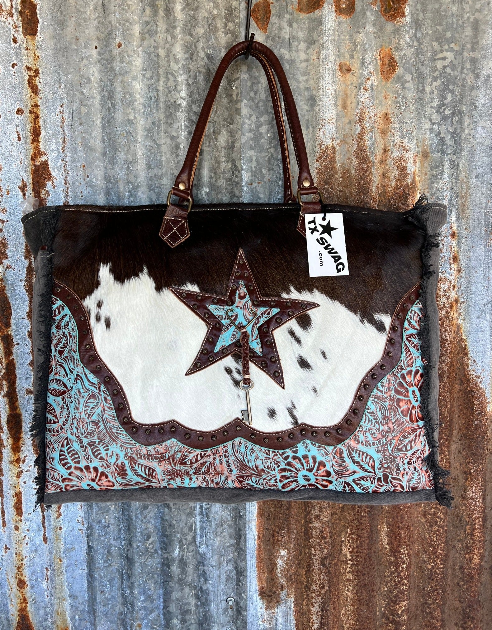 Black Cowhide Leather Star Front