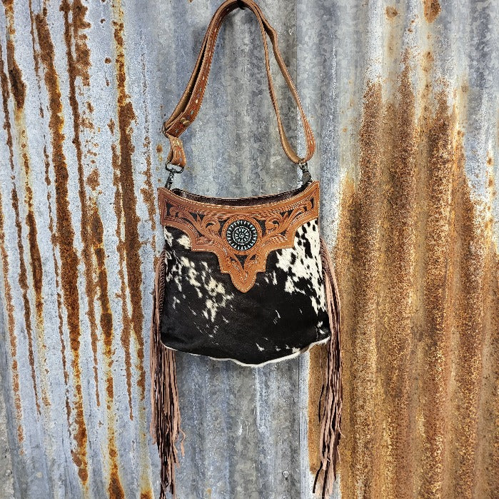 Monochromatic Cowhide Crossbody Front