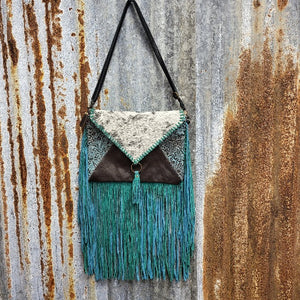 Long Turquoise Fringe Crossbody Front