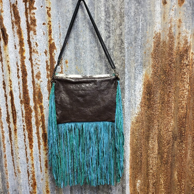 Long Turquoise Fringe Crossbody Back