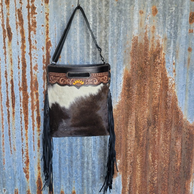 Sunrise Black Cowhide Fringe Back
