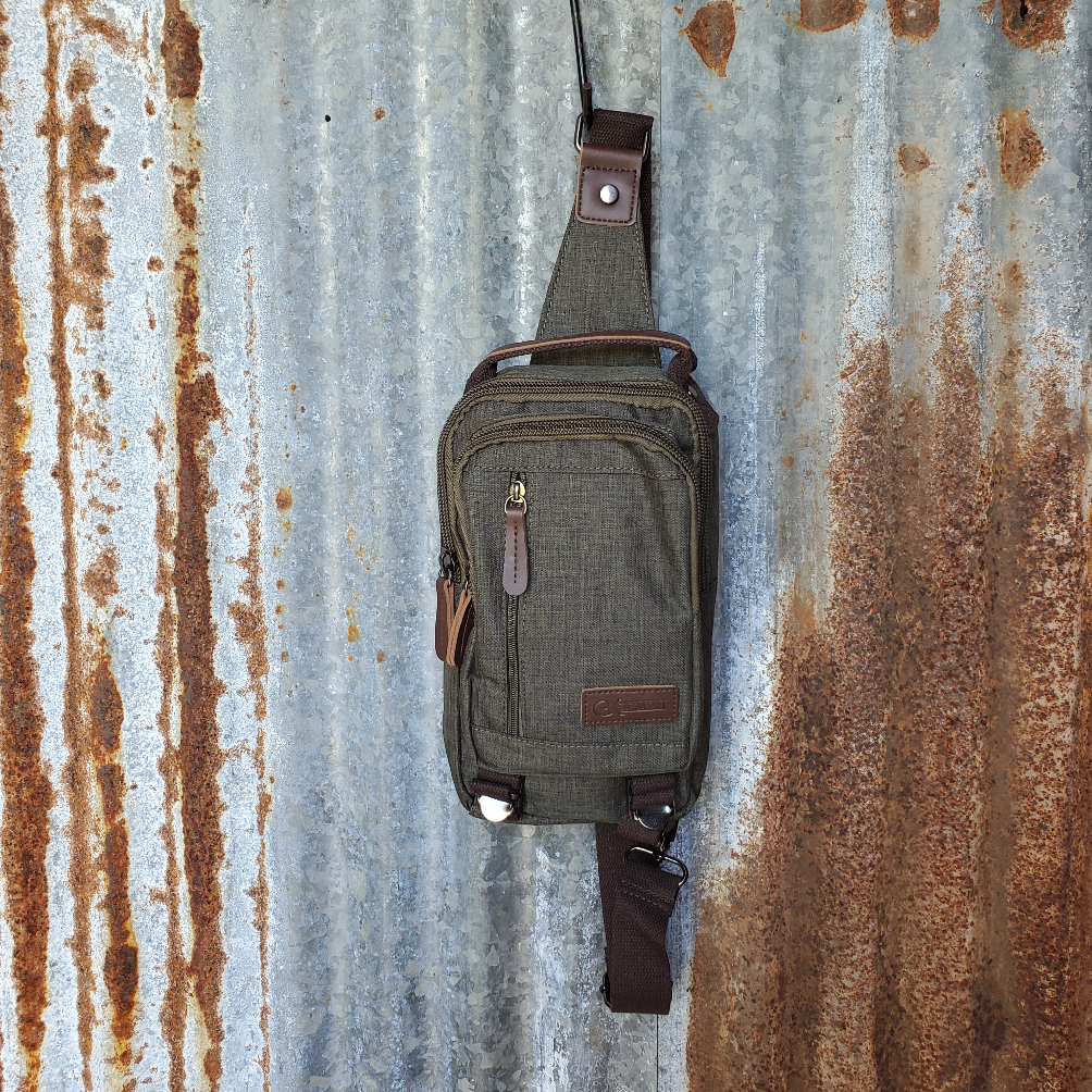 Small Olive Canvas Sling Front