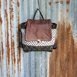 Diamond Pattern and Leather Backpack Front