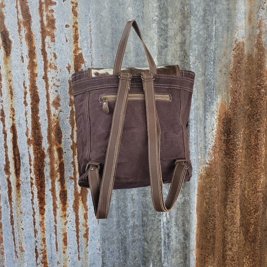 Brown Block Pattern Backpack Back