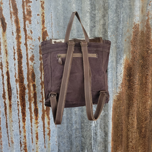 Brown Block Pattern Backpack Back