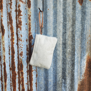 White and Brown Cowhide Wristlet Back