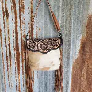 Blossom Hand-Tooled  Cowhide Crossbody Front