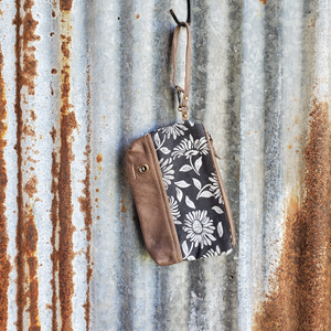 Brown Sunflower Pattern Canvas Wristlet Front