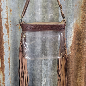 Myra | Clear Leather Crossbody Bag w/ Fringe, Small