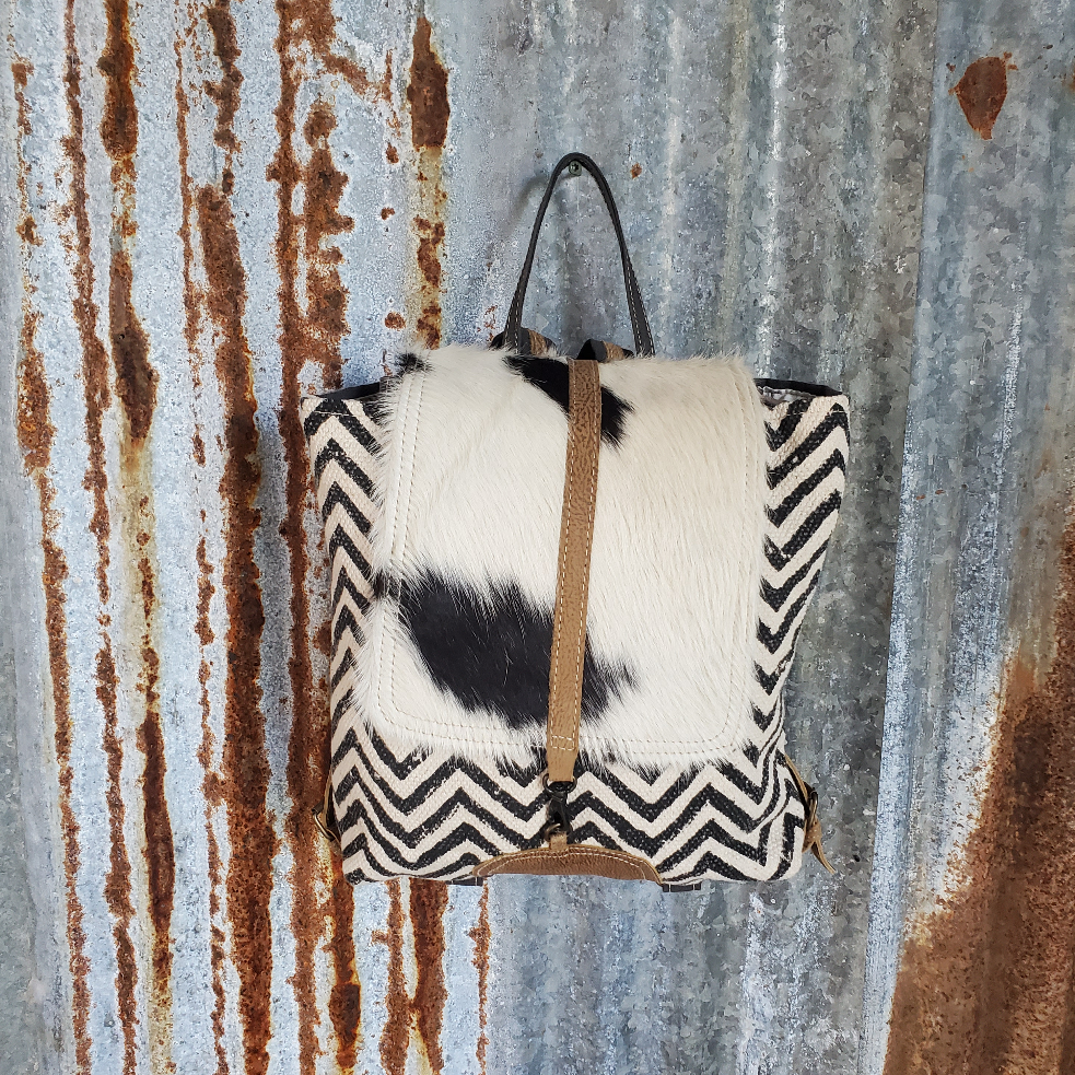 Chevron Pattern and Cowhide Back Pack Front