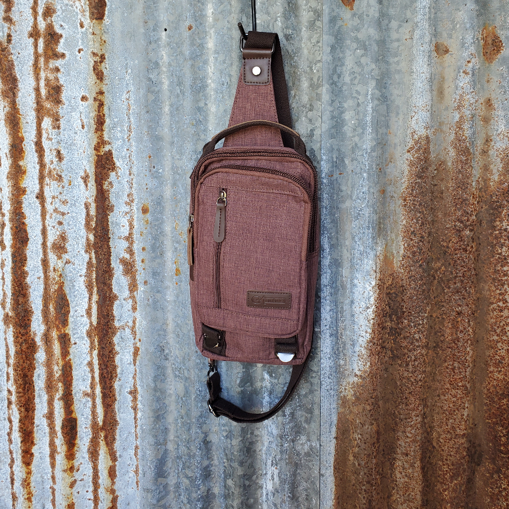 Small Rust Canvas and Leather Sling Front