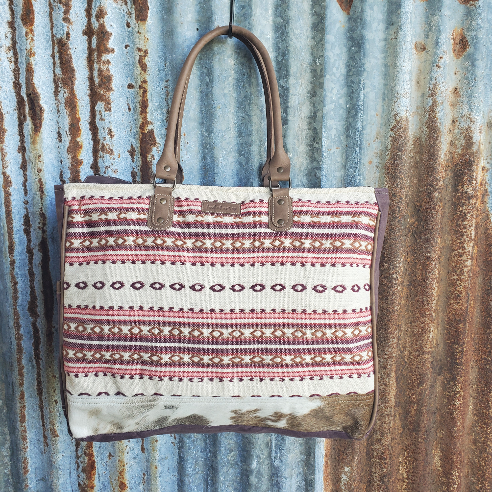 Lavender Strips Cowhide Weekender Front