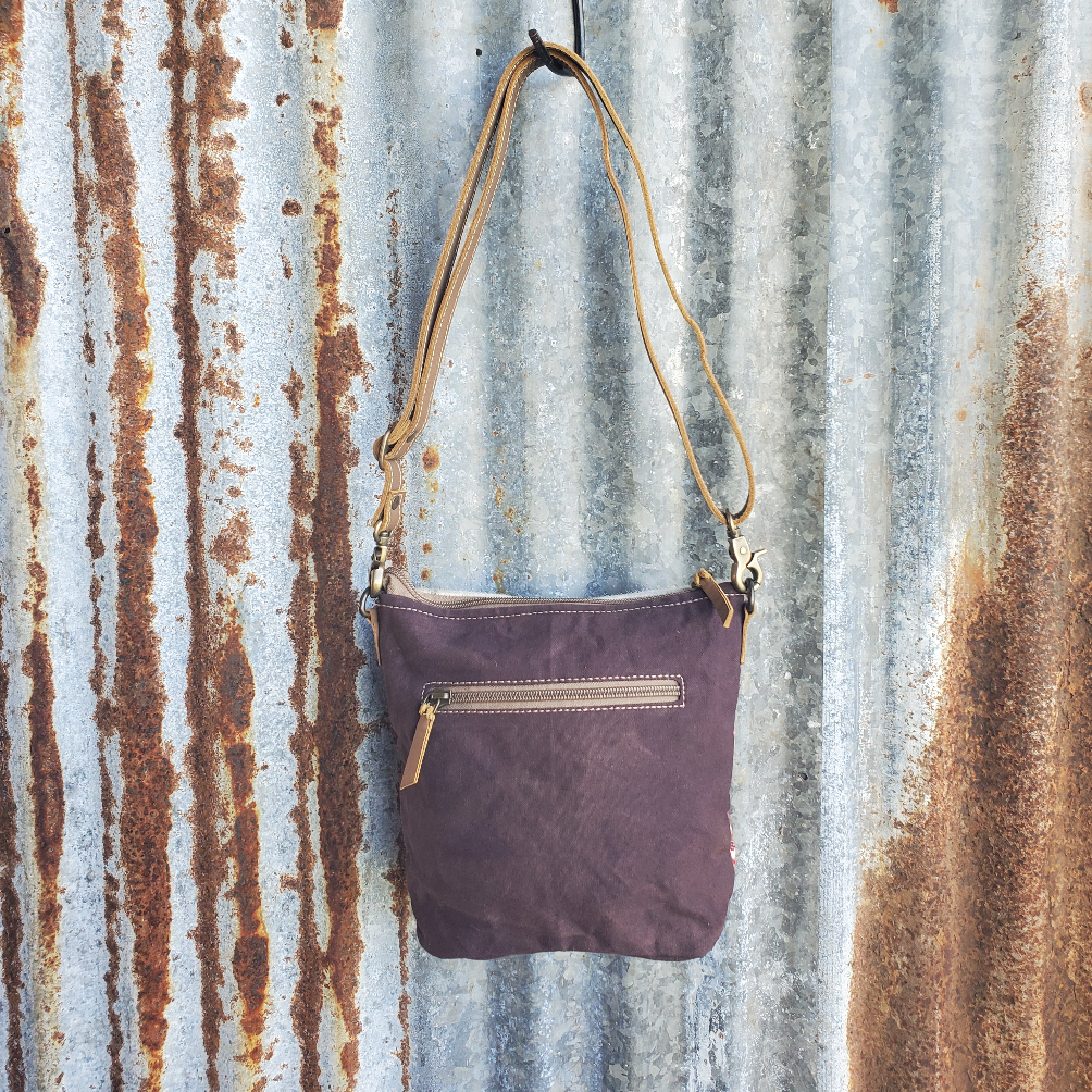 Periwinkle and Cowhide Crossbody Back