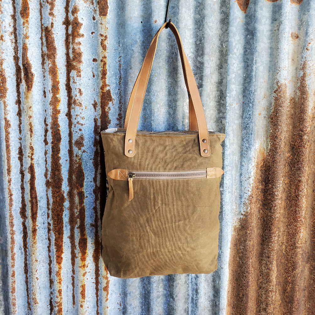 Happy Hand and Cowhide Tote Back