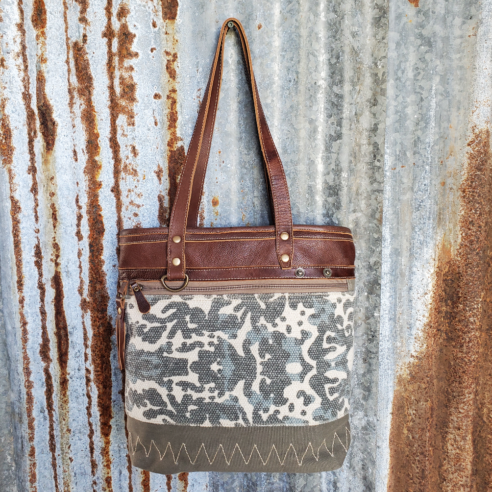 Camo and Leather Tote Front