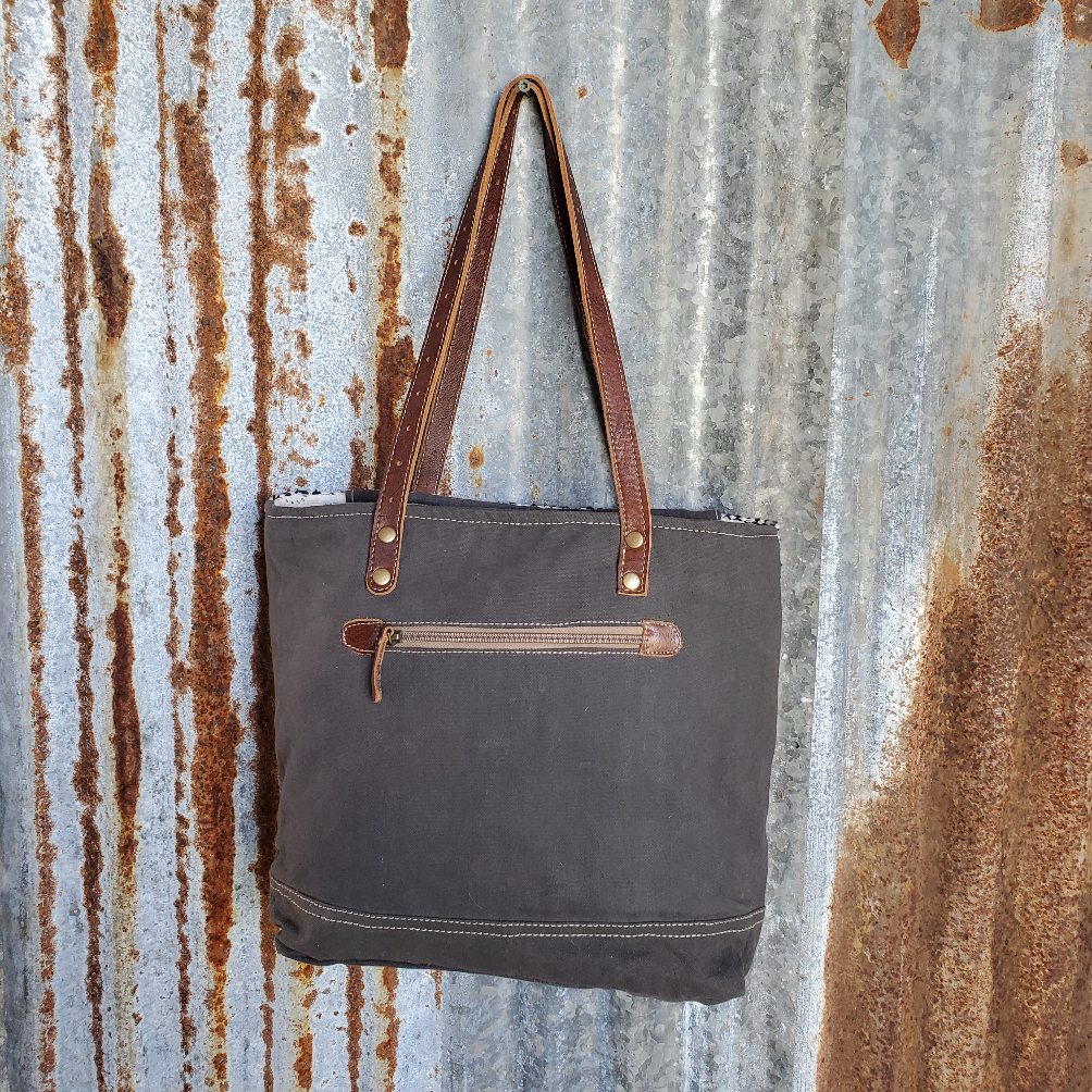 Camo and Leather Tote Back