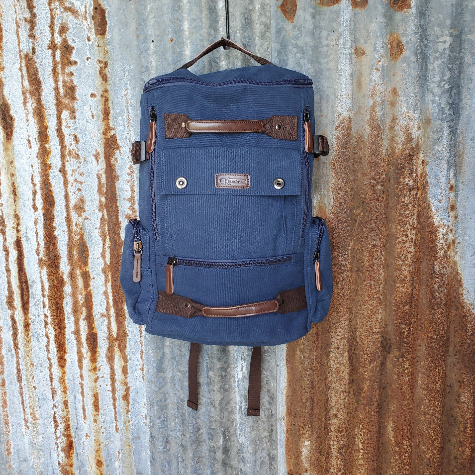 blue canvas laptop backpack Blue Canvas Backpack, Laptop Sleeve, 4 Compartments, Padded Straps GK