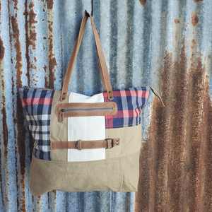Blue and Red Plaid Tote Back