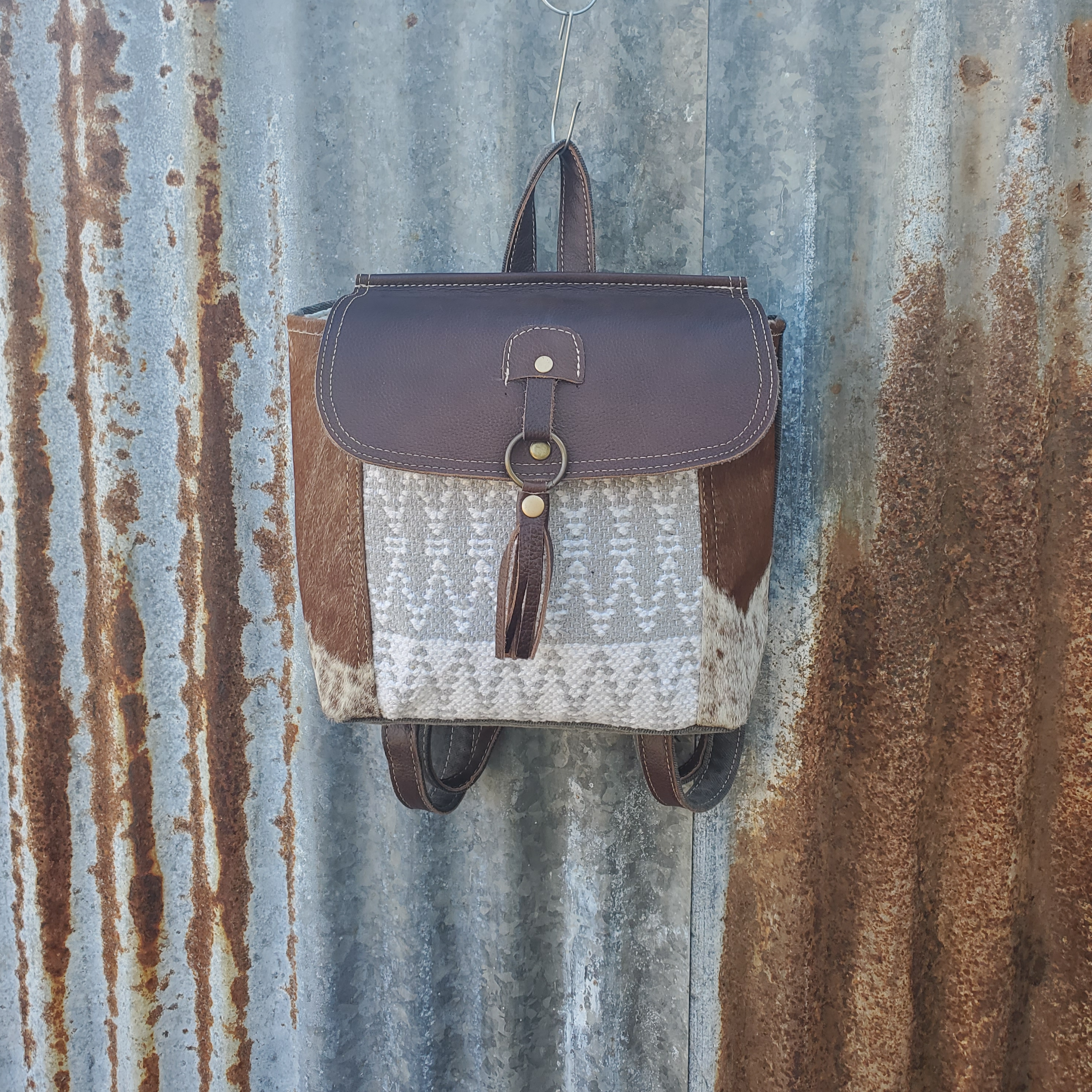 Gray Diamond Leather Backpack Front