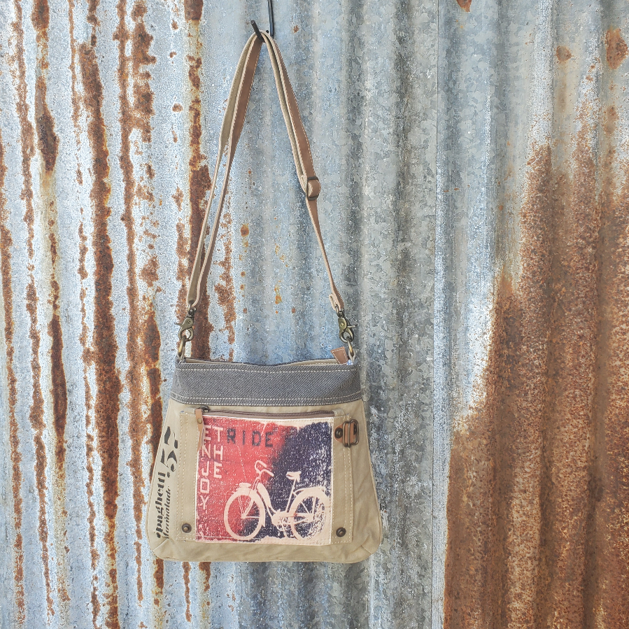 Red and Blue Vintage Bike Crossbody Front
