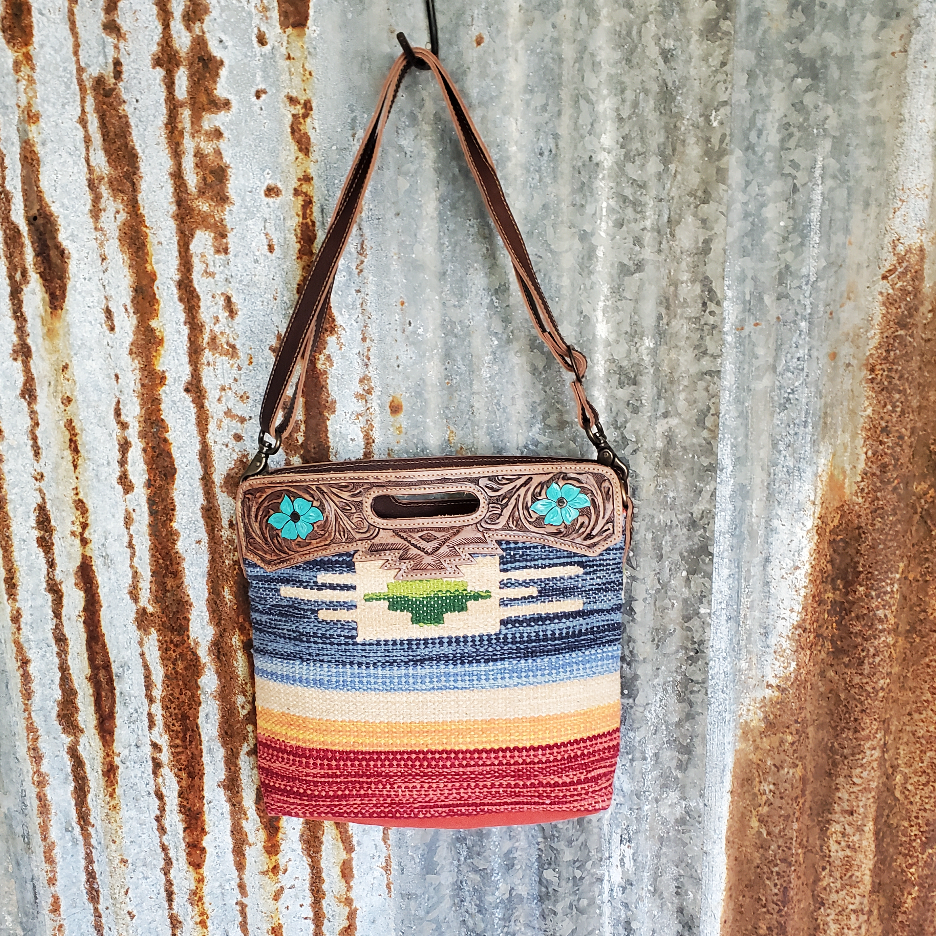 Teal Azure Petal Crossbody Front