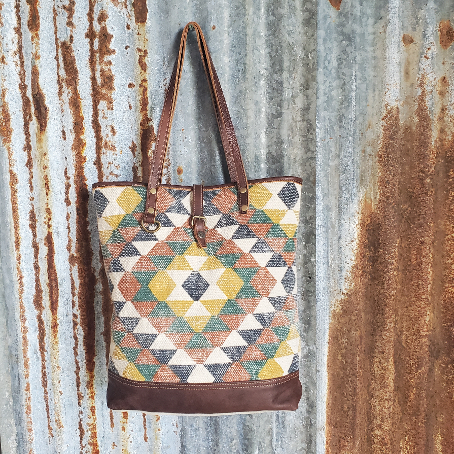 Multi Colored Corky Pattern Canvas Tote Front