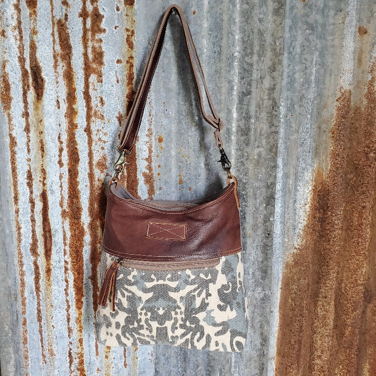 Camo Leather Trim Cross Body Front