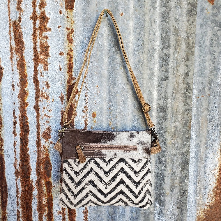 Small Chevron and Cowhide Cross Body Front