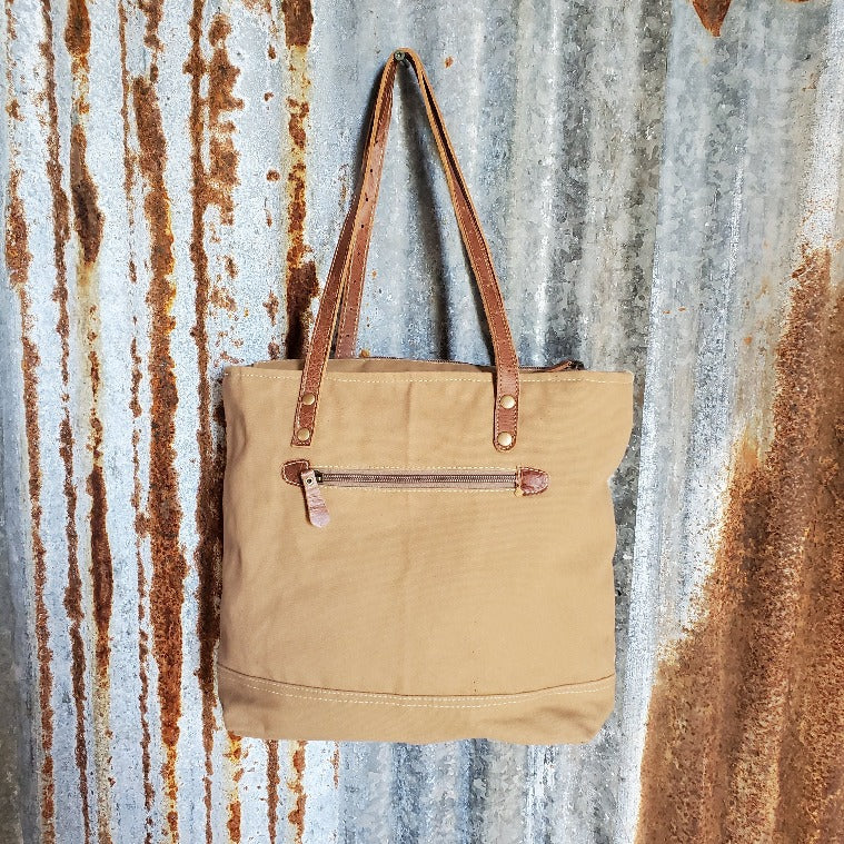 Cream, Brown and Yellow, Canvas Tote Back