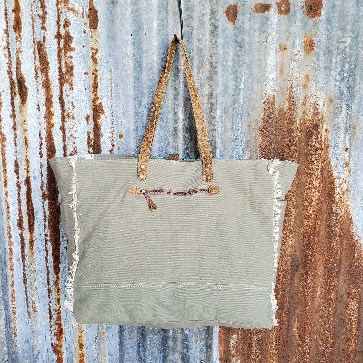 Vibrate Green, Gold and Blue Canvas Weekender Bag Back