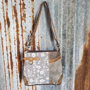 Gray and White Floral Cross Body Front