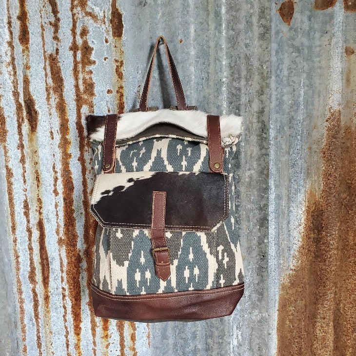 Large Camo and Cowhide Back Pack Front