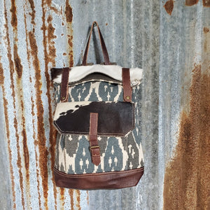 Large Camo and Cowhide Back Pack Front