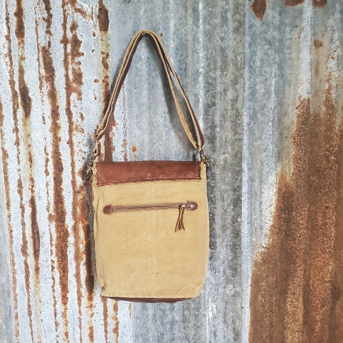Leather Fold Over Flap and Canvas Cross Body Back