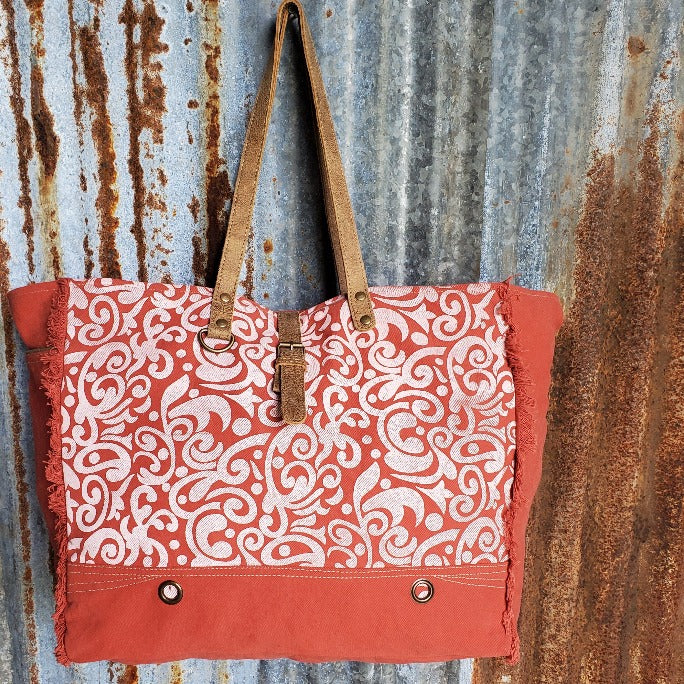Red Canvas Paisley Pattern Weekender Front