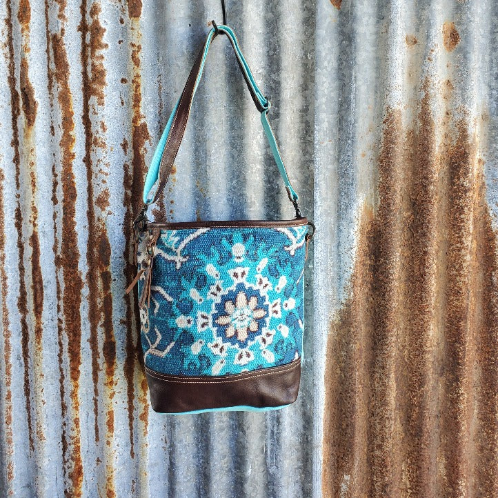 Seafoam Blue Dark Leather Crossbody Front