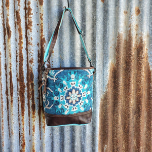 Seafoam Blue Dark Leather Crossbody Front
