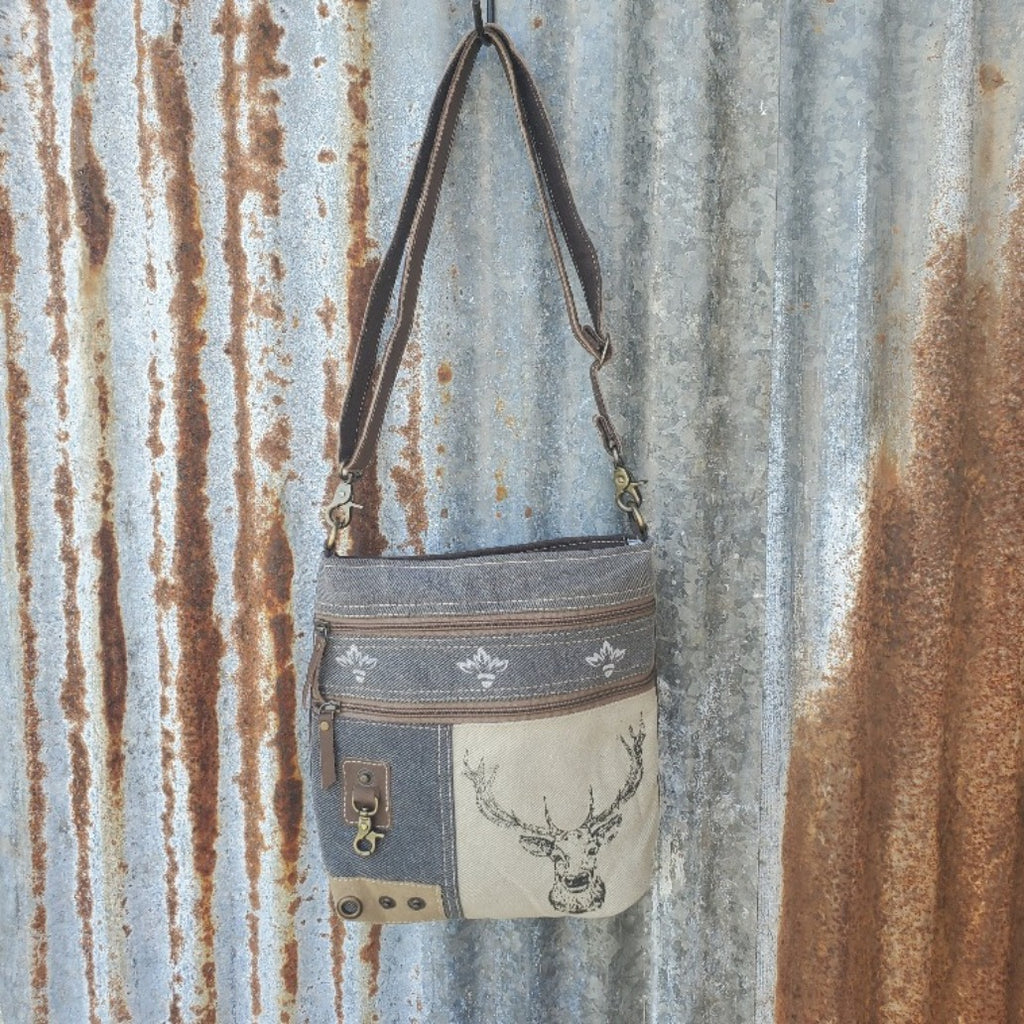 Tan Canvas Deer Crossbody Front
