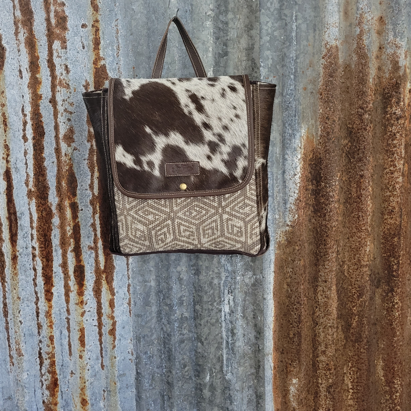 Brown Block Pattern Backpack Front