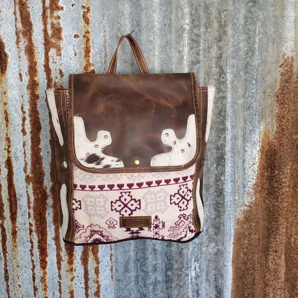 Puzzle Pattern Cowhide Backpack Front