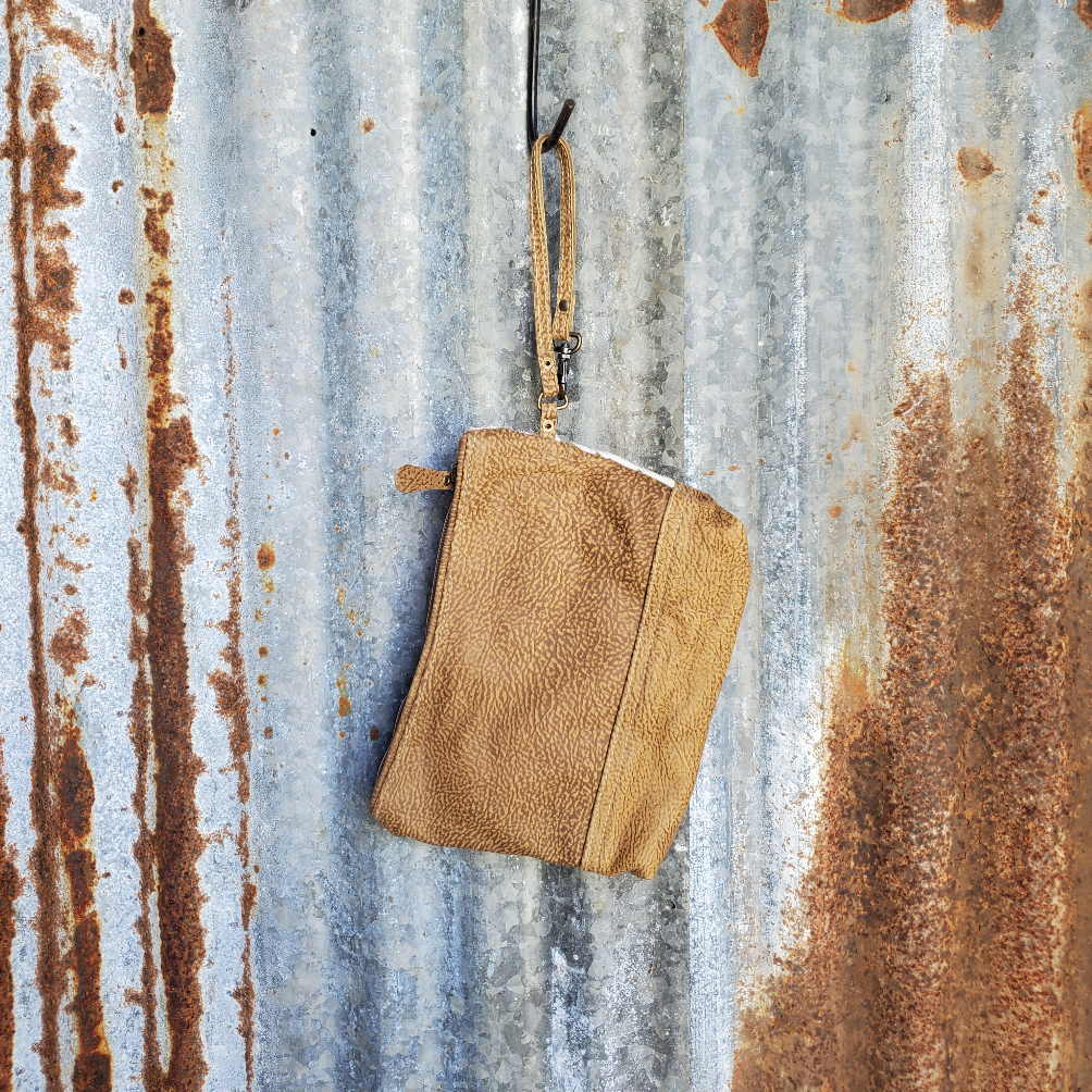 Gold Spec Cowhide and Leather Wristlet Back