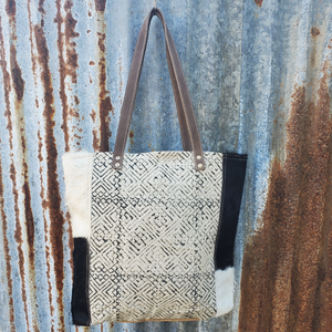 Geometric Cowhide Tote Front