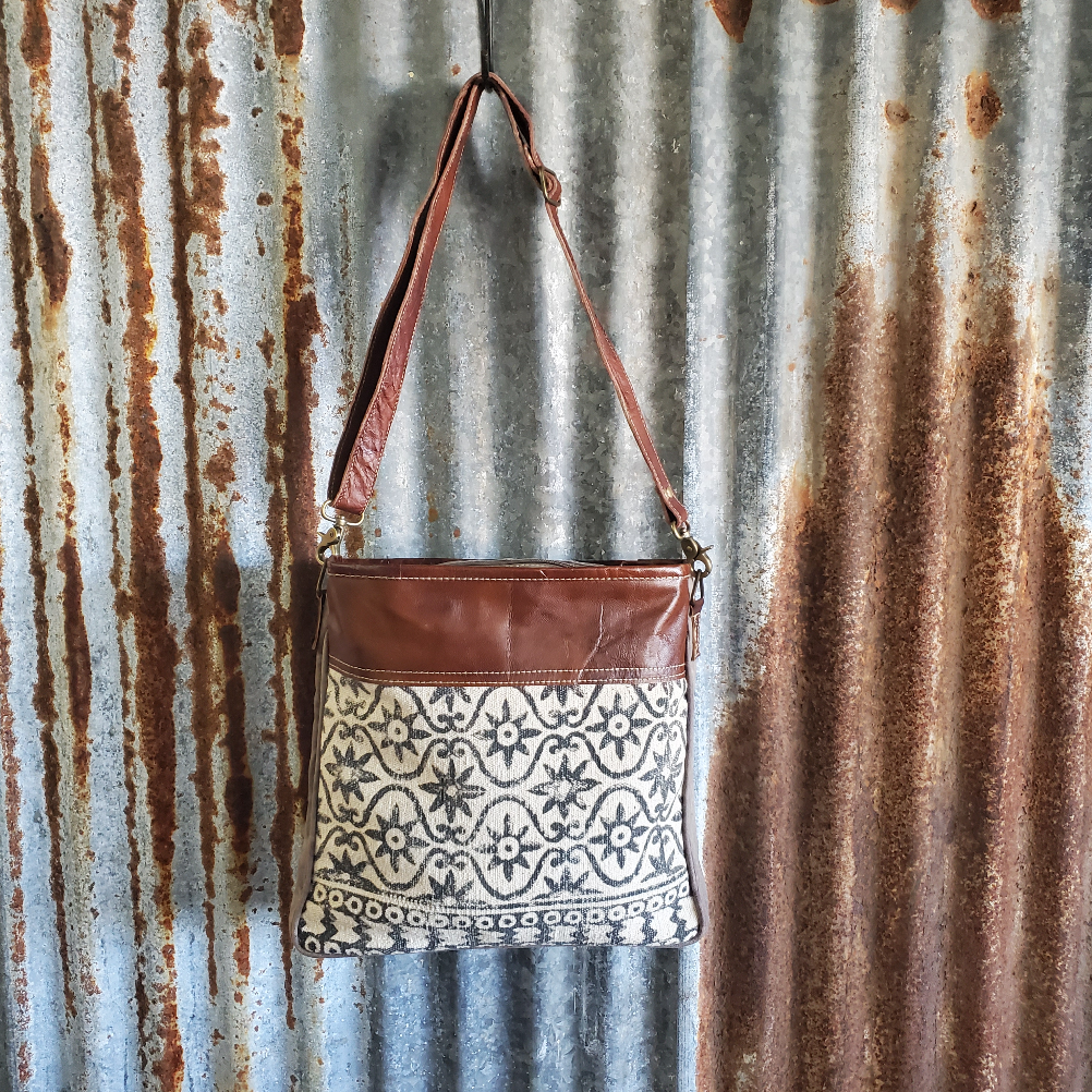 Blue Vintage Flower Crossbody Front
