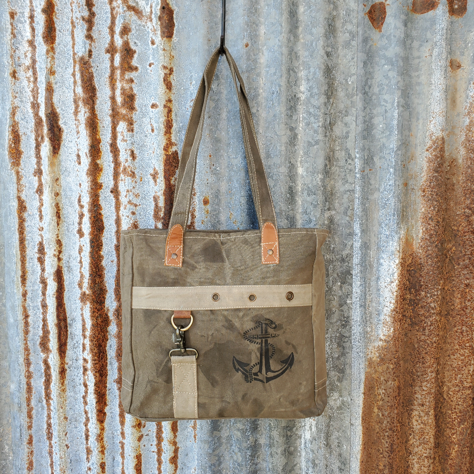 Brown Anchor Print Tote Front