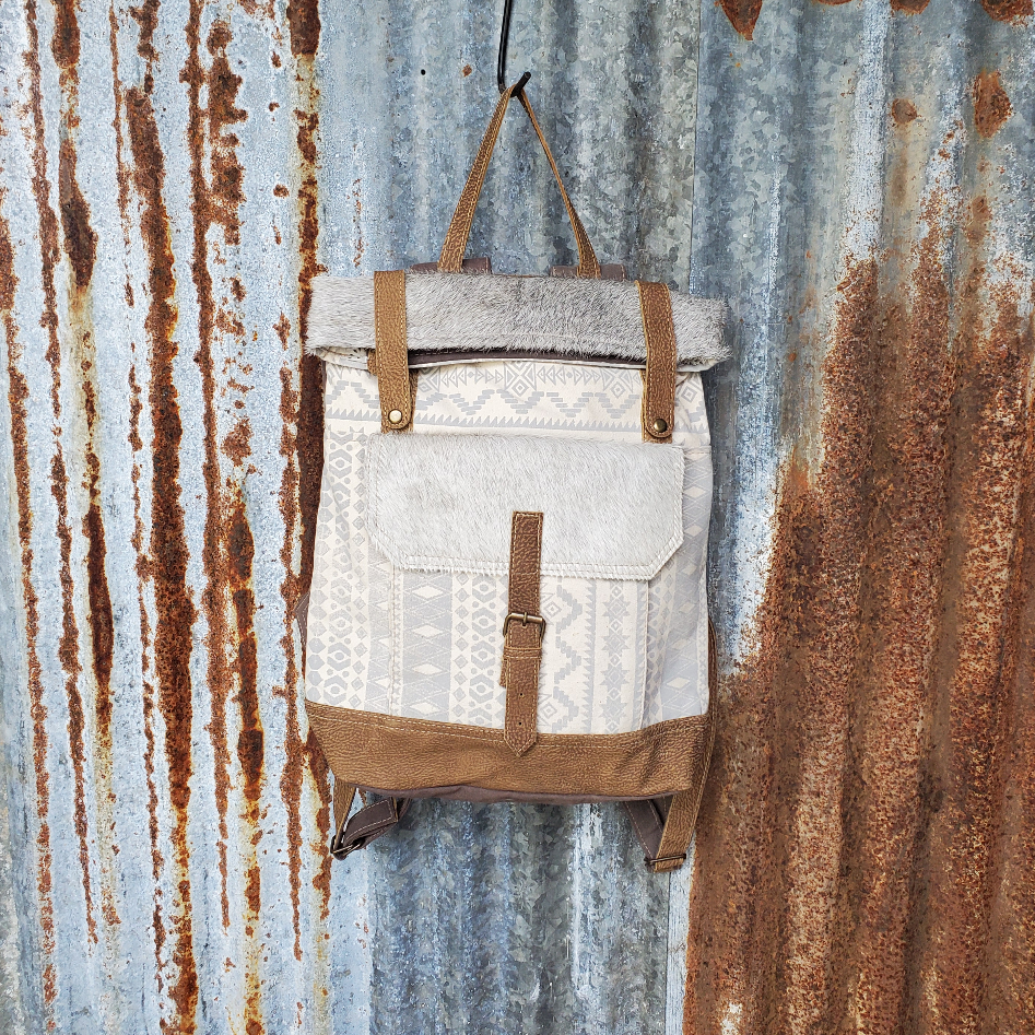 Sunbeam Pattern  and Cowhide Backpack Front