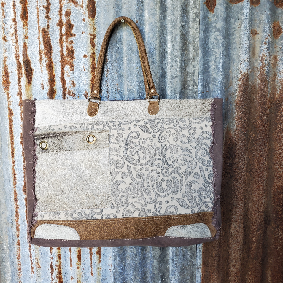 Cowhide Pocket Weekender Front