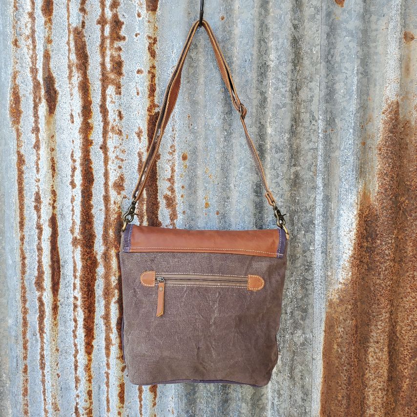 Brown Leather Fold-over Flap Crossbody Back