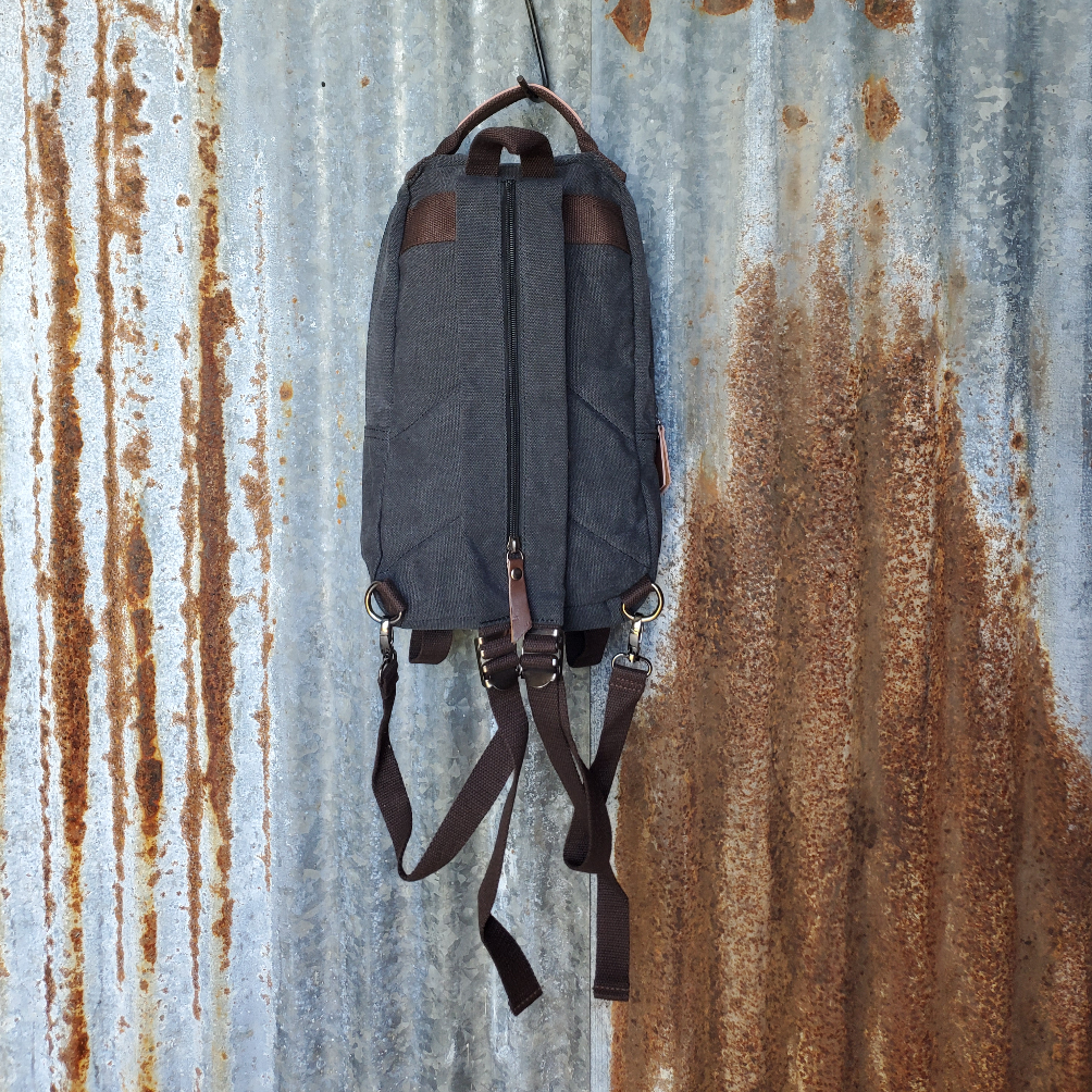 Medium Black Canvas Back Pack Back