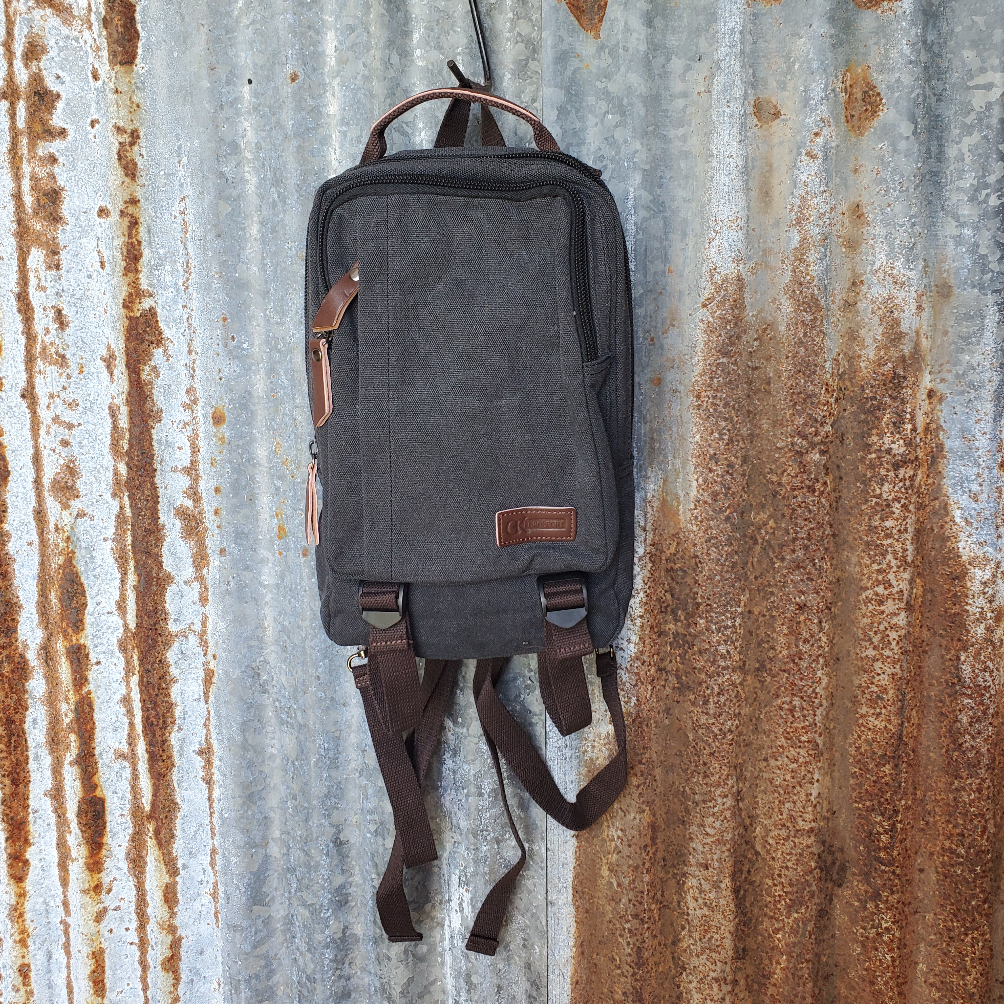 Medium Black Canvas Back Pack Front